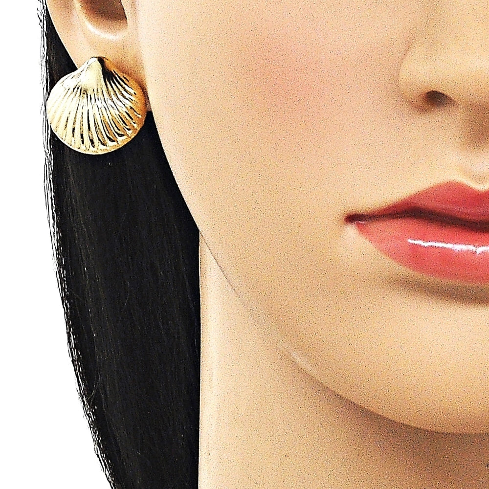 Oro Laminado Stud Earring, Gold Filled Style Shell and Hollow Design, Polished, Golden Finish