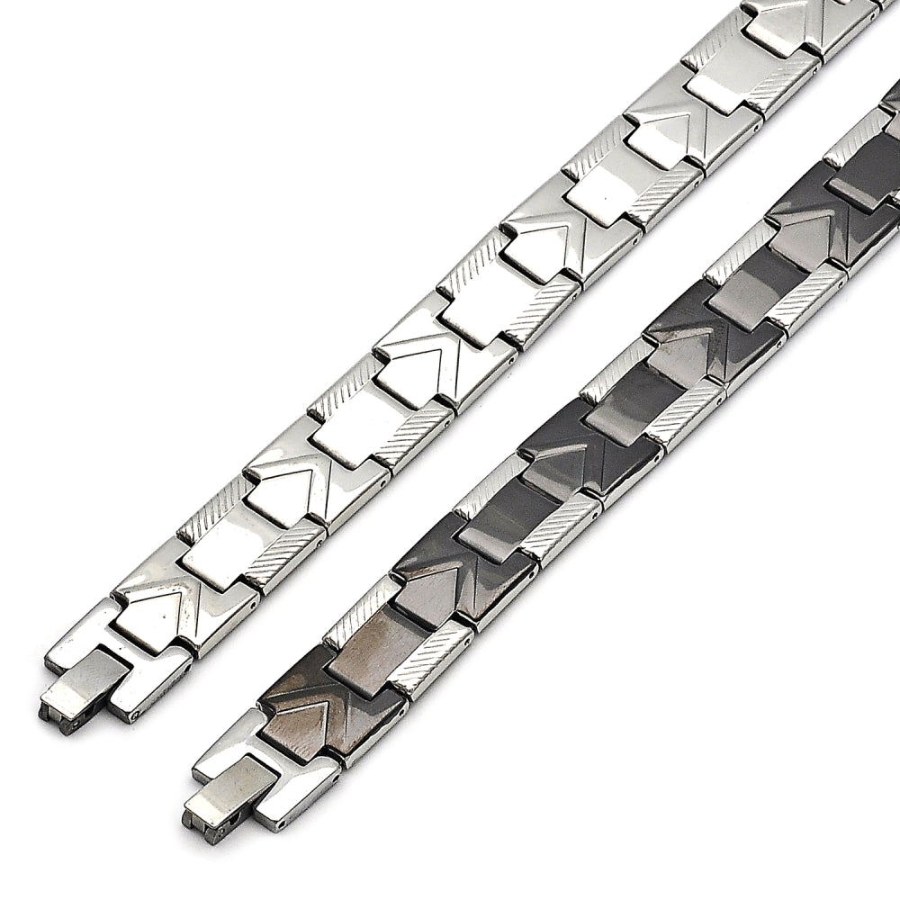 Stainless Steel Solid Bracelet, Arrow Design, Polished, Steel Finish