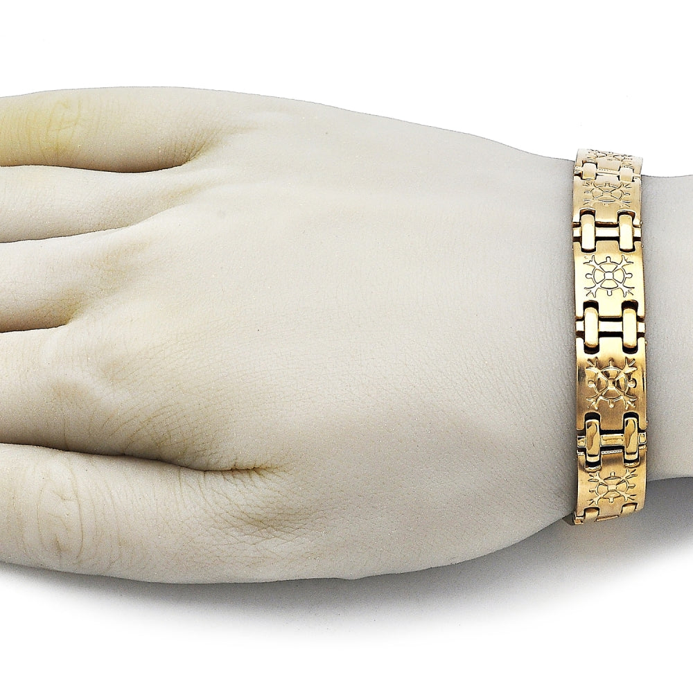 Oro Laminado Solid Bracelet, Gold Filled Style Diamond Cutting Finish, Golden Finish
