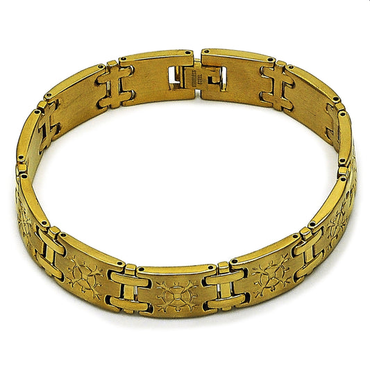 Oro Laminado Solid Bracelet, Gold Filled Style Diamond Cutting Finish, Golden Finish