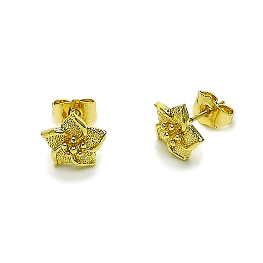 Oro Laminado Stud Earring, Gold Filled Style Flower Design, Matte Finish, Golden Finish