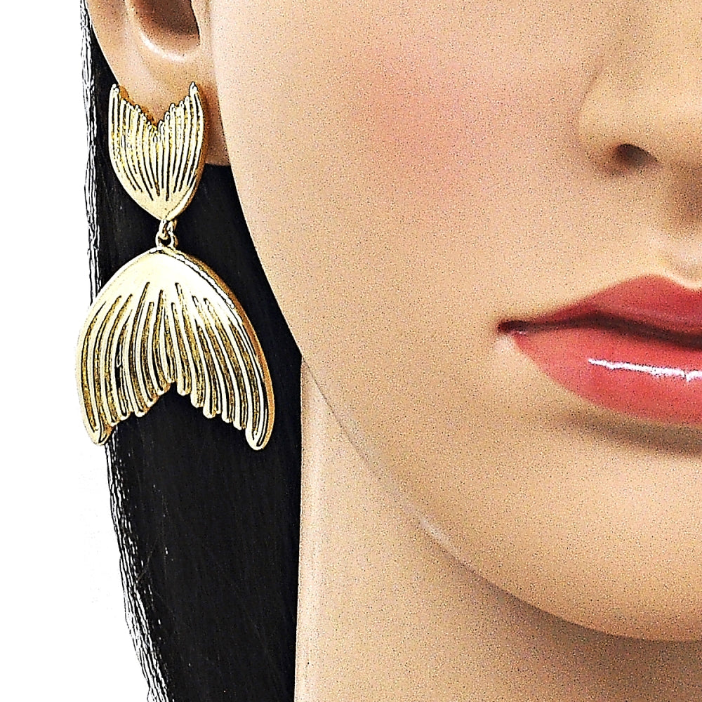Oro Laminado Dangle Earring, Gold Filled Style Fish Design, Polished, Golden Finish