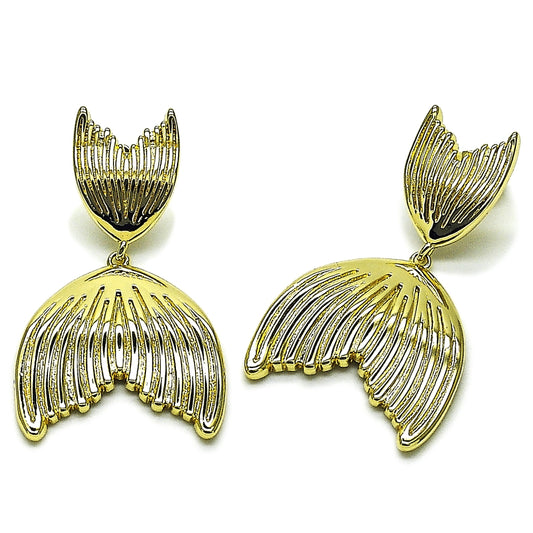 Oro Laminado Dangle Earring, Gold Filled Style Fish Design, Polished, Golden Finish