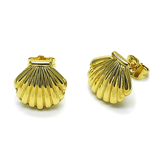 Oro Laminado Stud Earring, Gold Filled Style Shell and Hollow Design, Polished, Golden Finish
