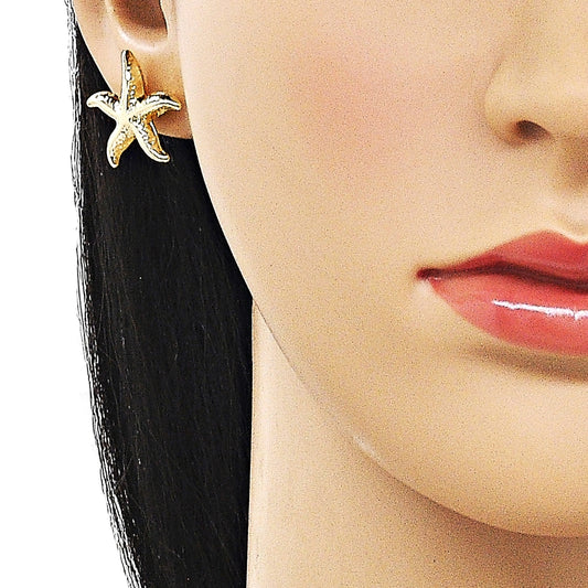 Oro Laminado Stud Earring, Gold Filled Style Star and Hollow Design, Polished, Golden Finish