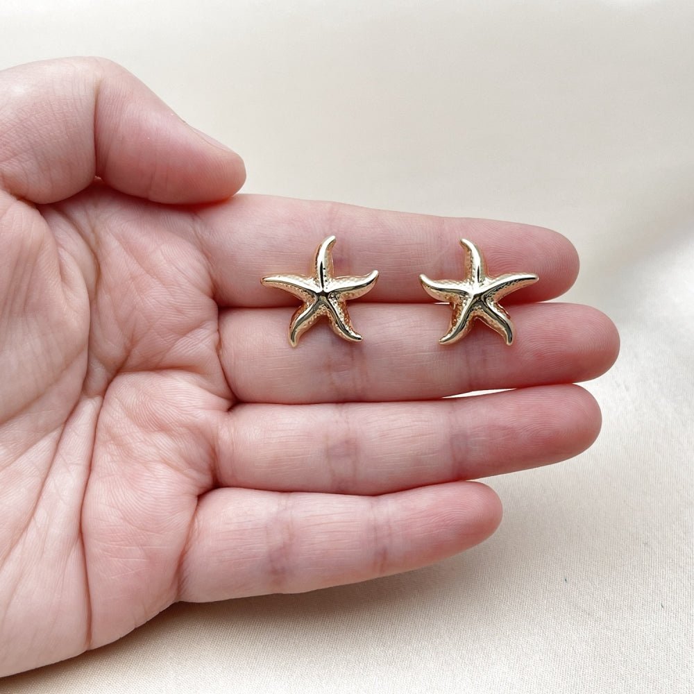 Oro Laminado Stud Earring, Gold Filled Style Star and Hollow Design, Polished, Golden Finish