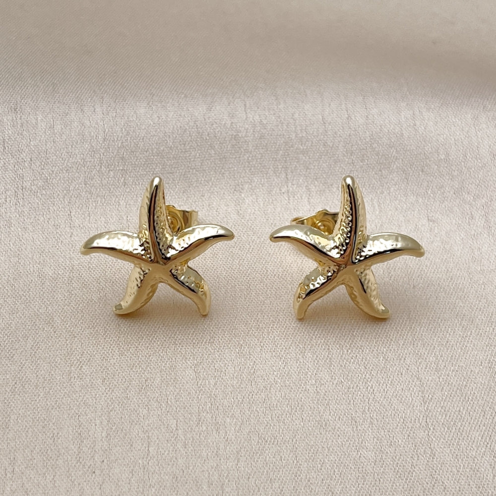 Oro Laminado Stud Earring, Gold Filled Style Star and Hollow Design, Polished, Golden Finish