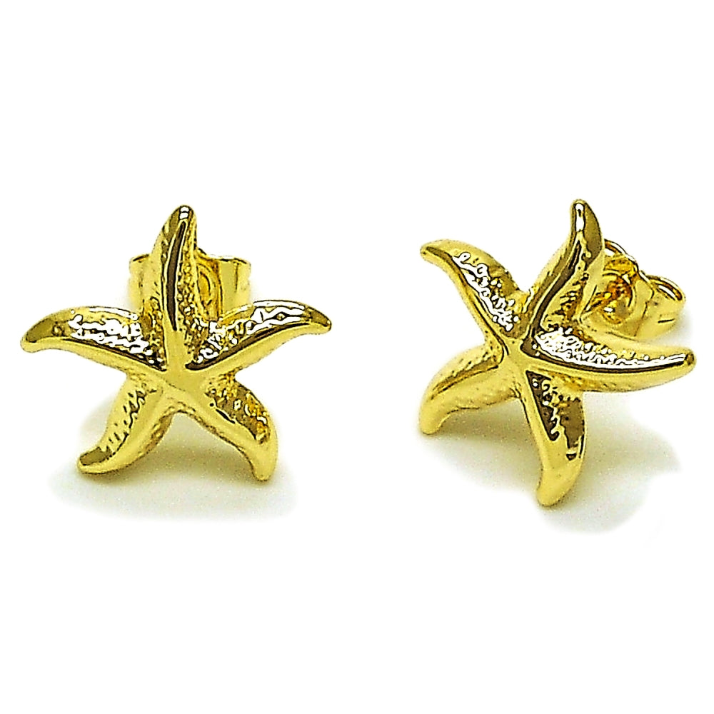 Oro Laminado Stud Earring, Gold Filled Style Star and Hollow Design, Polished, Golden Finish