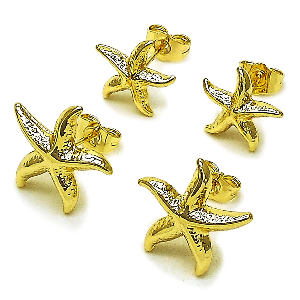 Oro Laminado Stud Earring, Gold Filled Style Star and Hollow Design, Polished, Golden Finish