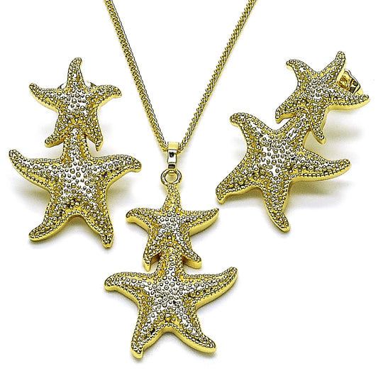 Oro Laminado Earring and Pendant Adult Set, Gold Filled Style Star Design, Matte Finish, Golden Finish