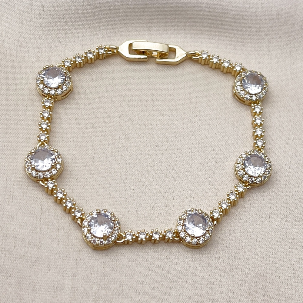 Oro Laminado Tennis Bracelet, Gold Filled Style Cluster Design, with White Cubic Zirconia, Polished, Golden Finish