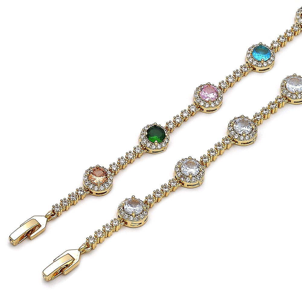 Oro Laminado Tennis Bracelet, Gold Filled Style Cluster Design, with White Cubic Zirconia, Polished, Golden Finish