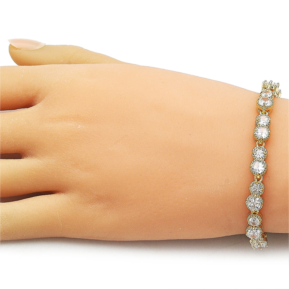 Oro Laminado Tennis Bracelet, Gold Filled Style with White Cubic Zirconia, Polished, Golden Finish