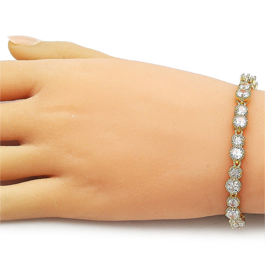Oro Laminado Tennis Bracelet, Gold Filled Style with White Cubic Zirconia, Polished, Golden Finish