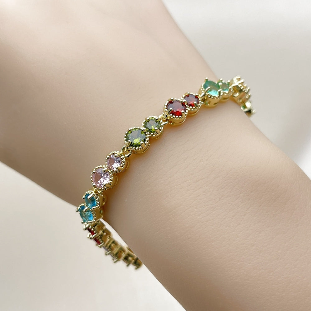 Oro Laminado Tennis Bracelet, Gold Filled Style with Multicolor Cubic Zirconia, Polished, Golden Finish