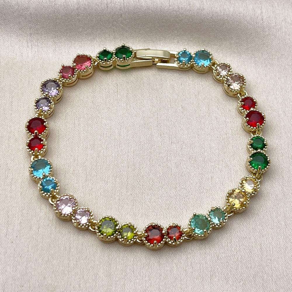Oro Laminado Tennis Bracelet, Gold Filled Style with Multicolor Cubic Zirconia, Polished, Golden Finish