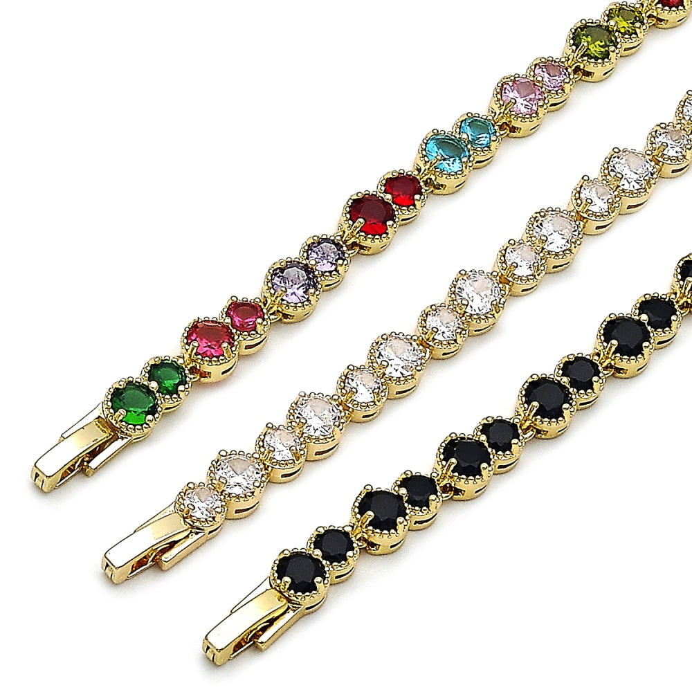 Oro Laminado Tennis Bracelet, Gold Filled Style with Multicolor Cubic Zirconia, Polished, Golden Finish