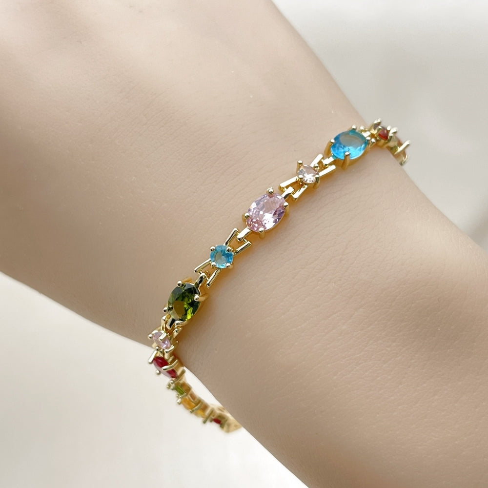 Oro Laminado Tennis Bracelet, Gold Filled Style with Multicolor Cubic Zirconia, Polished, Golden Finish