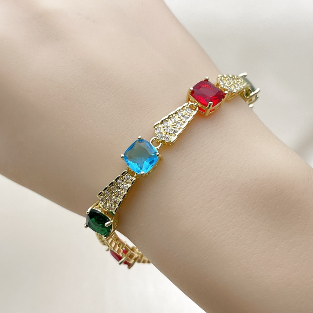 Oro Laminado Tennis Bracelet, Gold Filled Style with Multicolor and White Cubic Zirconia, Polished, Golden Finish