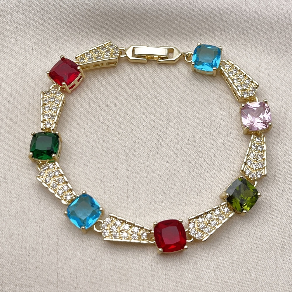 Oro Laminado Tennis Bracelet, Gold Filled Style with Multicolor and White Cubic Zirconia, Polished, Golden Finish