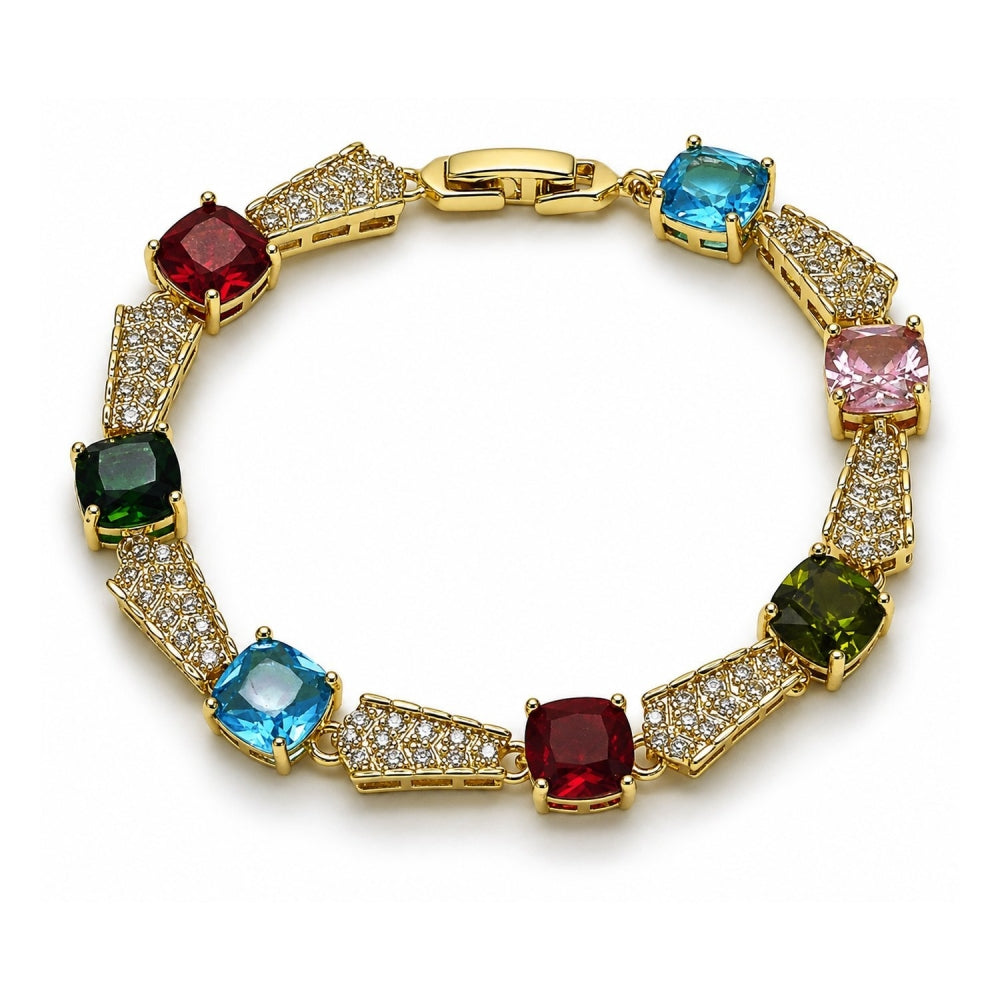 Oro Laminado Tennis Bracelet, Gold Filled Style with Multicolor and White Cubic Zirconia, Polished, Golden Finish