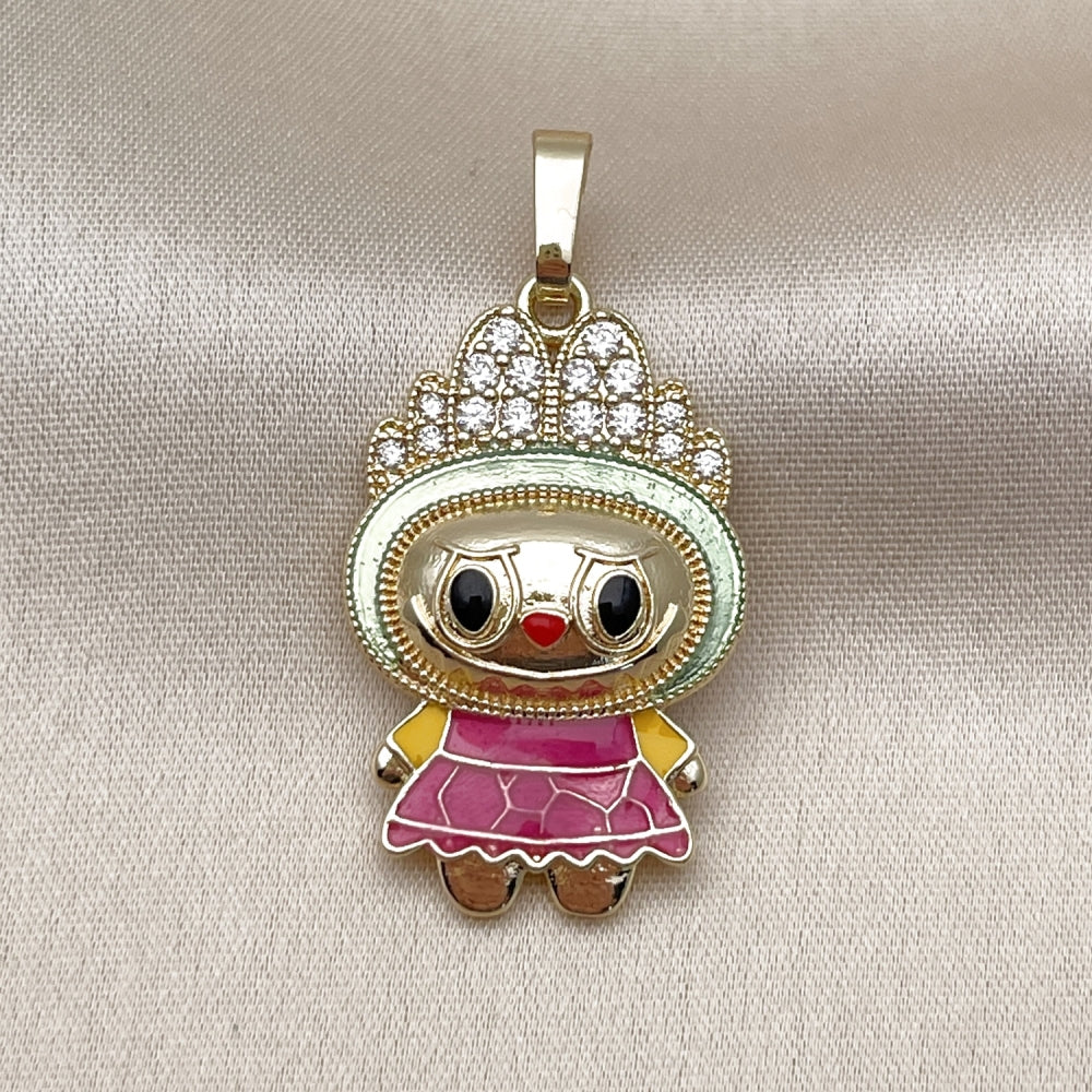 Oro Laminado Fancy Pendant, Gold Filled Style with White Cubic Zirconia, Green Enamel Finish, Golden Finish