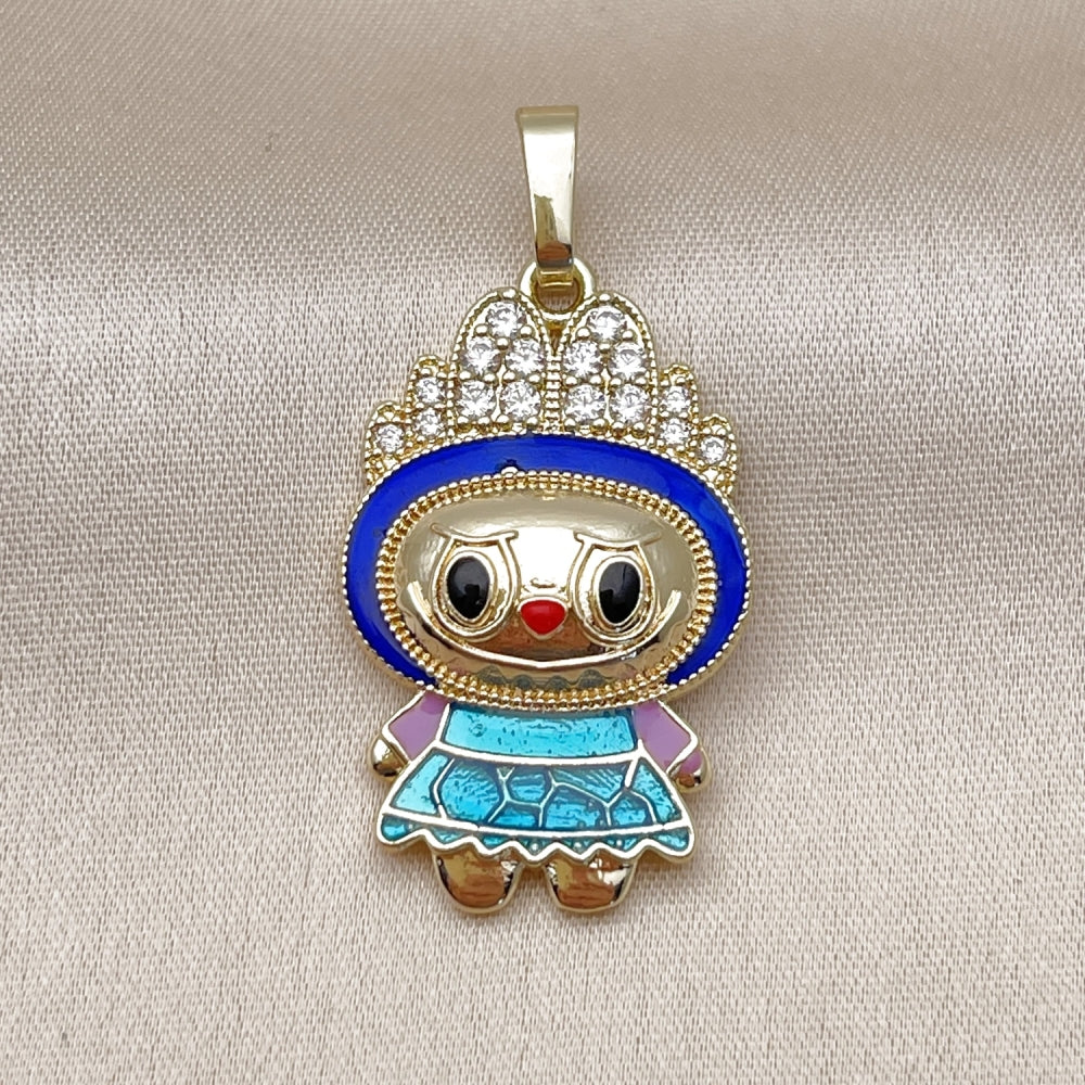 Oro Laminado Fancy Pendant, Gold Filled Style with White Cubic Zirconia, Blue Enamel Finish, Golden Finish