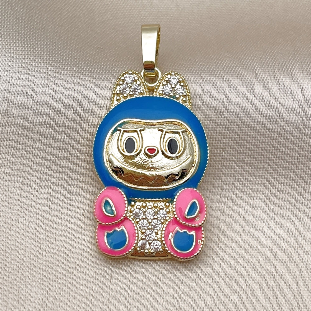 Oro Laminado Fancy Pendant, Gold Filled Style with White Cubic Zirconia, Blue Enamel Finish, Golden Finish
