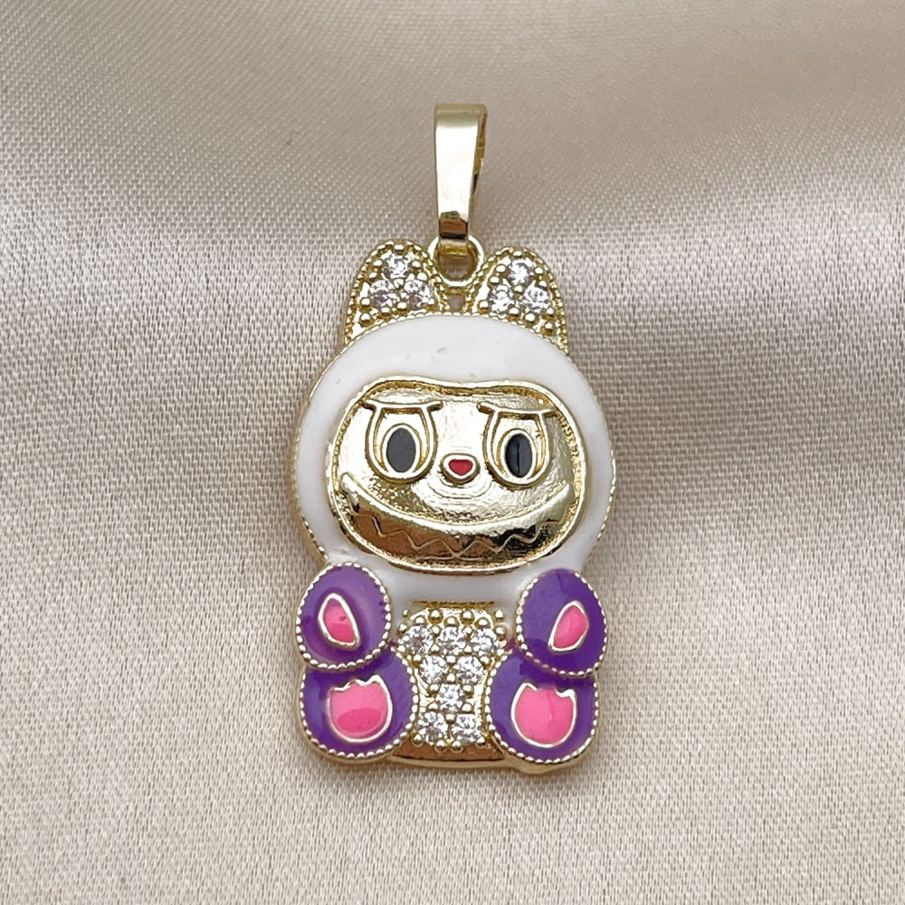 Oro Laminado Fancy Pendant, Gold Filled Style with White Cubic Zirconia, White Enamel Finish, Golden Finish
