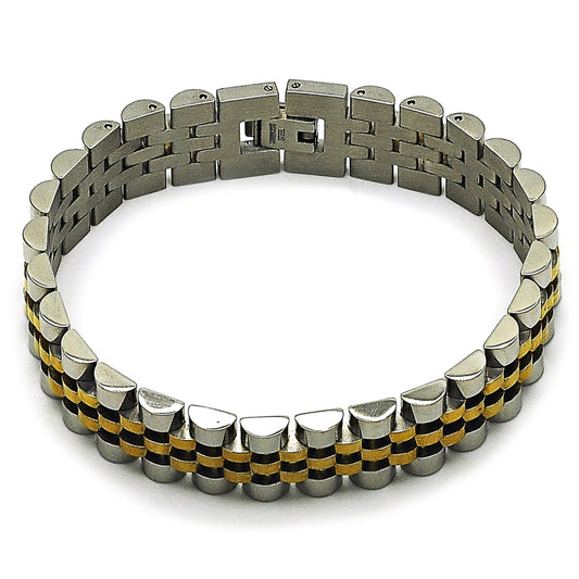 Stainless Steel Solid Bracelet, Polished, Two Tone