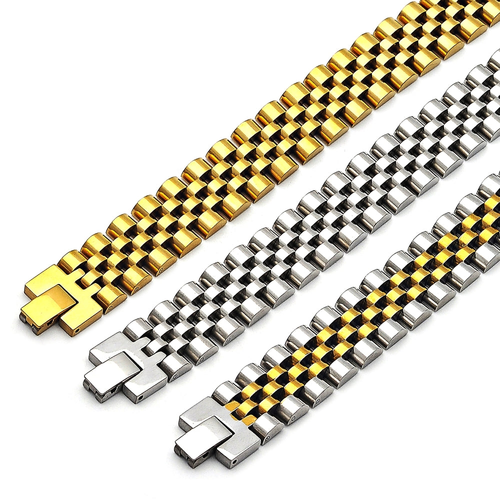 Stainless Steel Solid Bracelet, Polished, Two Tone
