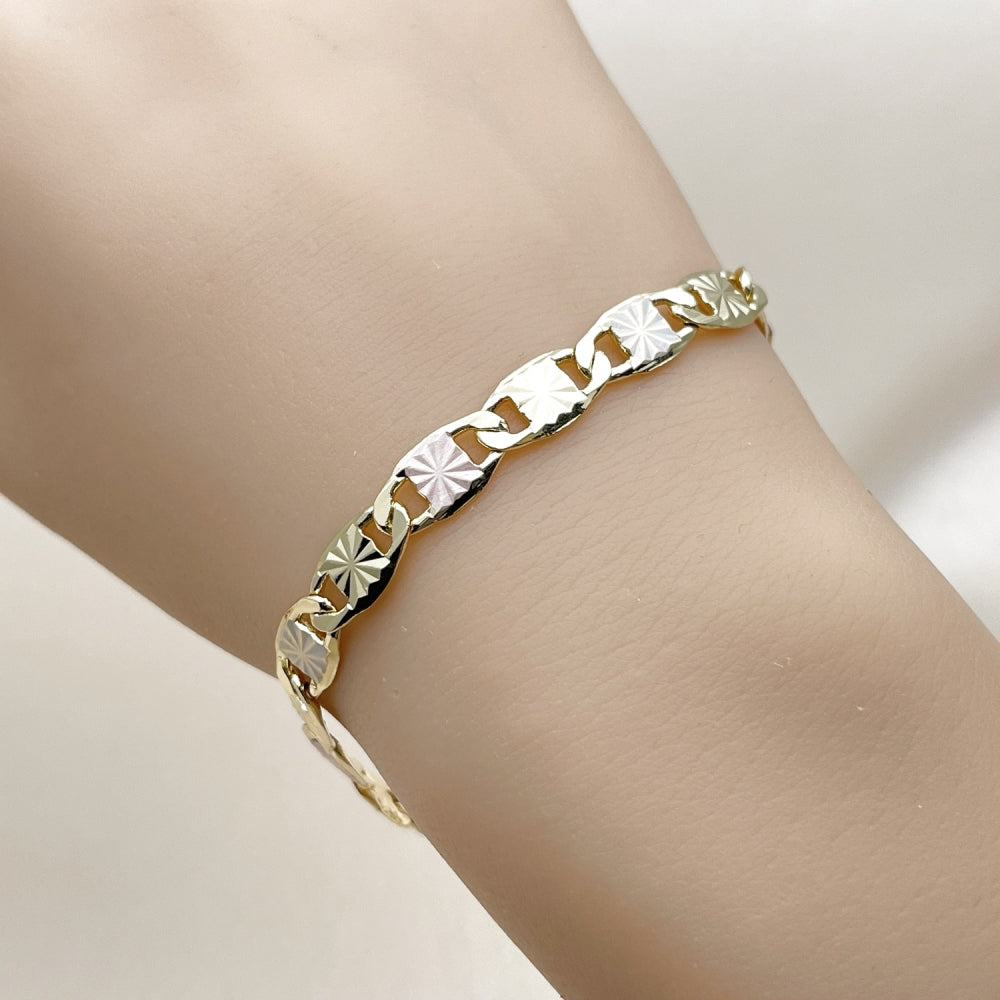 Oro Laminado Basic Bracelet, Gold Filled Style Mariner Design, Diamond Cutting Finish, Tricolor