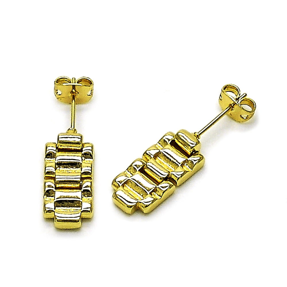 Oro Laminado Stud Earring, Gold Filled Style Belt Buckle Design, Polished, Golden Finish