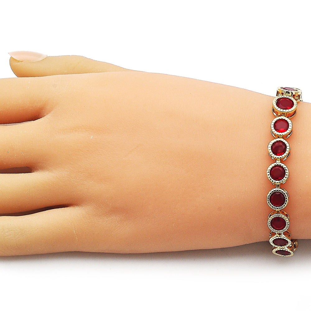 Oro Laminado Tennis Bracelet, Gold Filled Style with Garnet Cubic Zirconia, Polished, Golden Finish