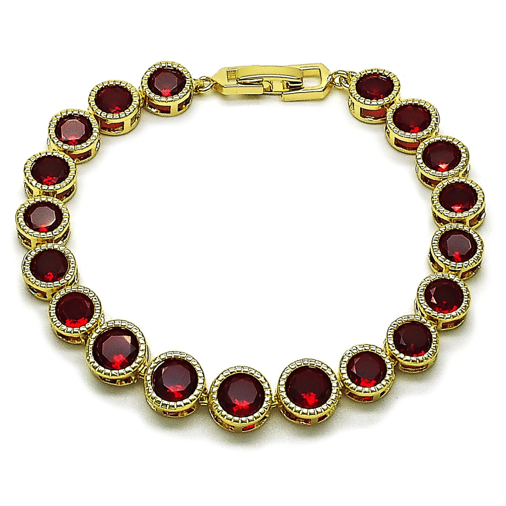 Oro Laminado Tennis Bracelet, Gold Filled Style with Garnet Cubic Zirconia, Polished, Golden Finish