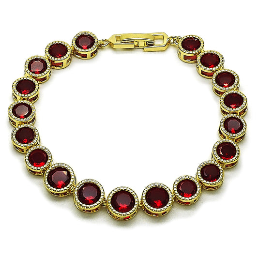 Oro Laminado Tennis Bracelet, Gold Filled Style with Garnet Cubic Zirconia, Polished, Golden Finish