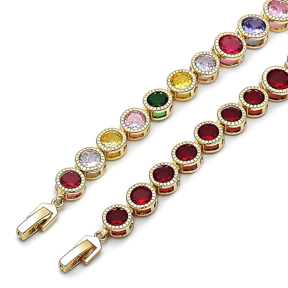 Oro Laminado Tennis Bracelet, Gold Filled Style with Garnet Cubic Zirconia, Polished, Golden Finish