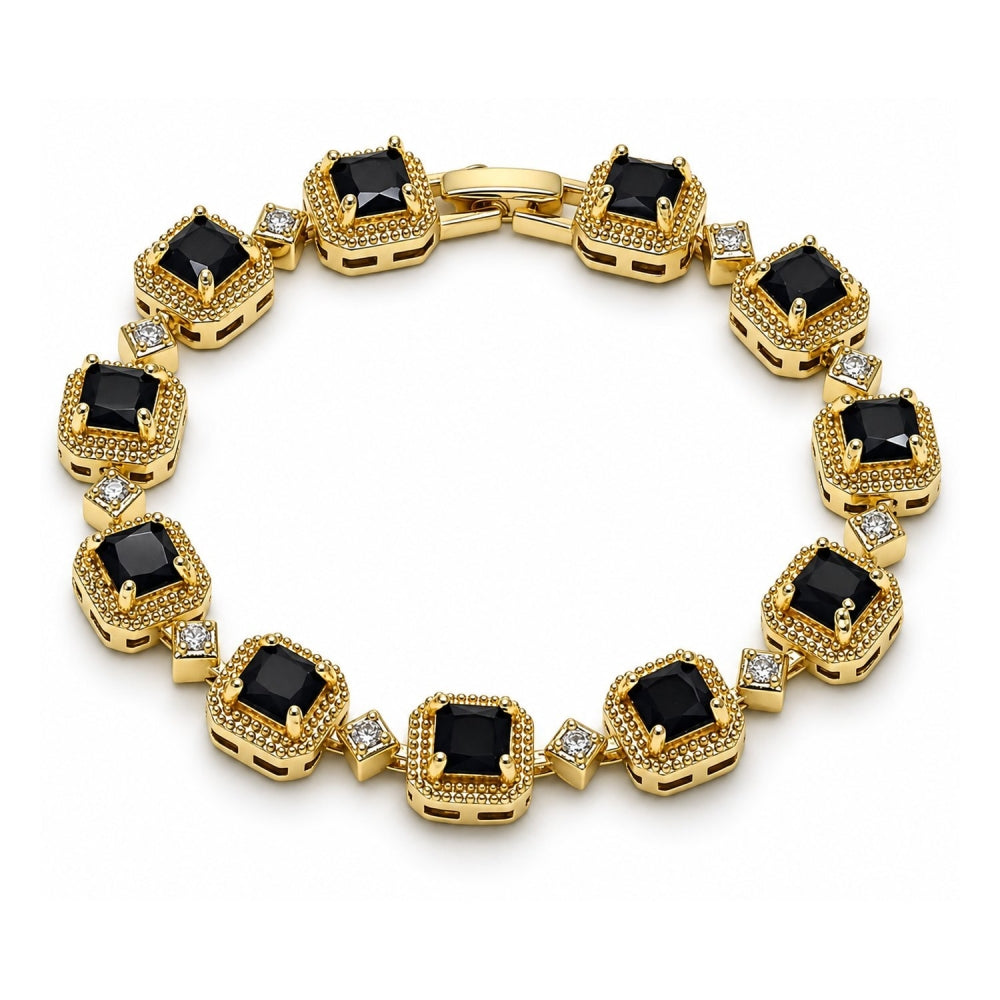 Oro Laminado Tennis Bracelet, Gold Filled Style Cluster Design, with Multicolor and White Cubic Zirconia, Matte Finish, Golden Finish