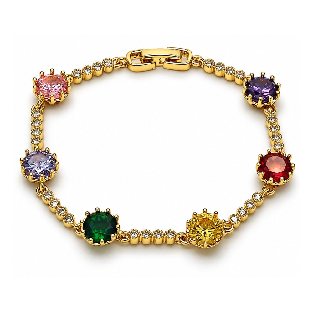 Oro Laminado Tennis Bracelet, Gold Filled Style with Multicolor and White Cubic Zirconia, Polished, Golden Finish