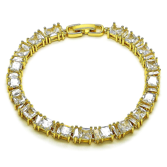 Oro Laminado Tennis Bracelet, Gold Filled Style Baguette Design, with White Cubic Zirconia, Polished, Golden Finish