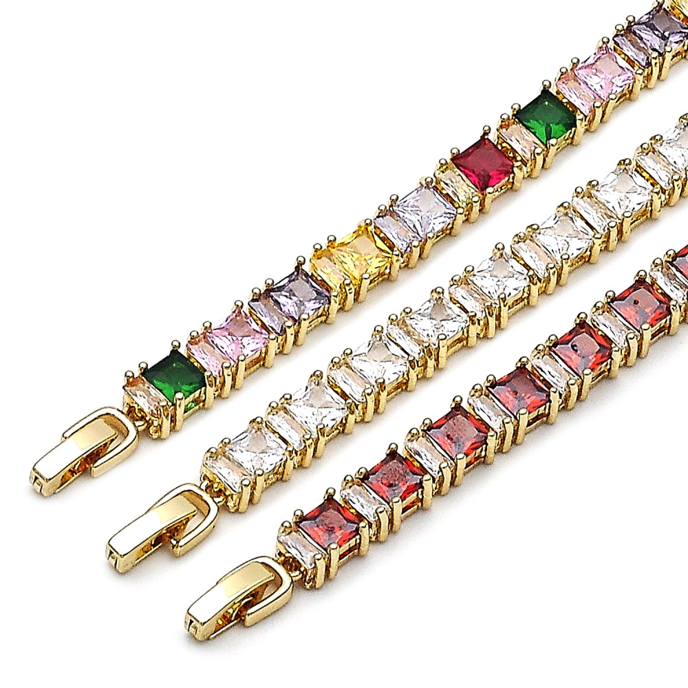 Oro Laminado Tennis Bracelet, Gold Filled Style Baguette Design, with White Cubic Zirconia, Polished, Golden Finish