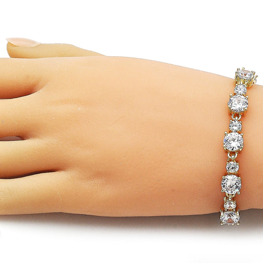 Oro Laminado Tennis Bracelet, Gold Filled Style with White Cubic Zirconia, Polished, Golden Finish