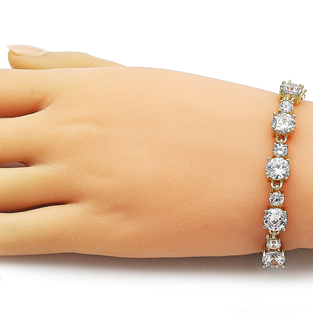 Oro Laminado Tennis Bracelet, Gold Filled Style with White Cubic Zirconia, Polished, Golden Finish
