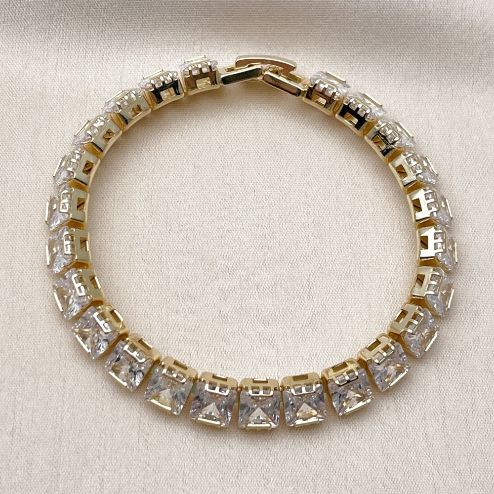 Oro Laminado Tennis Bracelet, Gold Filled Style with White Cubic Zirconia, Polished, Golden Finish