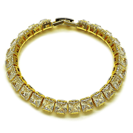 Oro Laminado Tennis Bracelet, Gold Filled Style with White Cubic Zirconia, Polished, Golden Finish