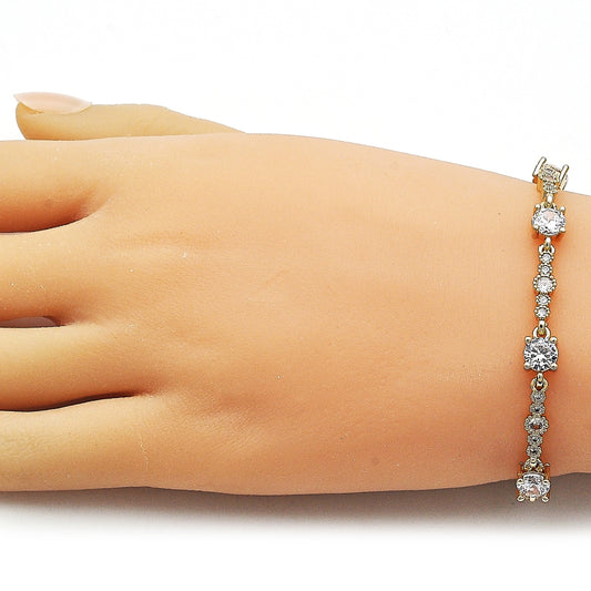 Oro Laminado Tennis Bracelet, Gold Filled Style with White Cubic Zirconia, Polished, Golden Finish