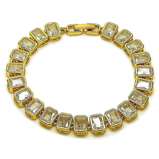 Oro Laminado Tennis Bracelet, Gold Filled Style Baguette Design, with White Cubic Zirconia, Polished, Golden Finish