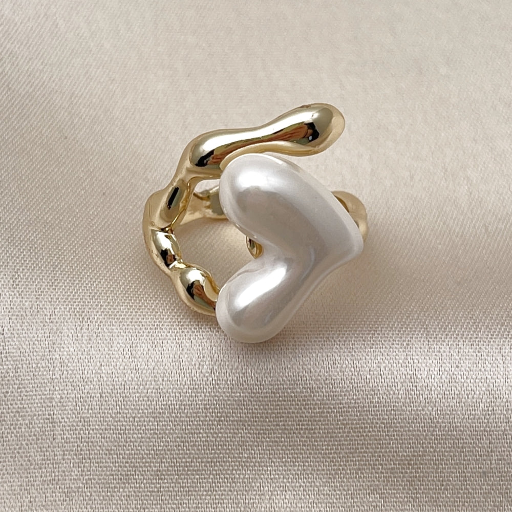 Oro Laminado Multi Stone Ring, Gold Filled Style Heart Design, with Ivory Mother of Pearl, Polished, Golden Finish