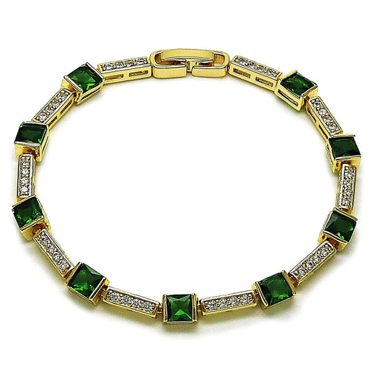 Oro Laminado Tennis Bracelet, Gold Filled Style with Green and White Cubic Zirconia, Polished, Golden Finish