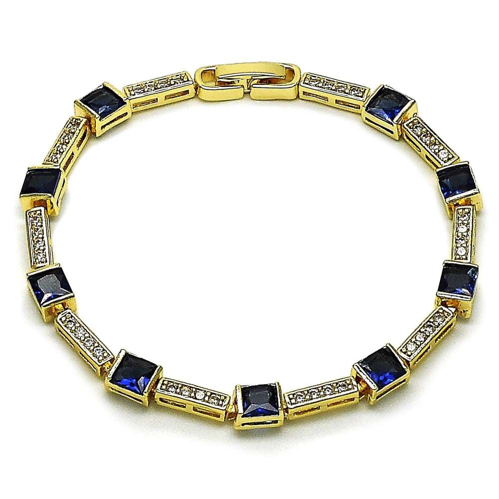 Oro Laminado Tennis Bracelet, Gold Filled Style with Sapphire Blue and White Cubic Zirconia, Polished, Golden Finish